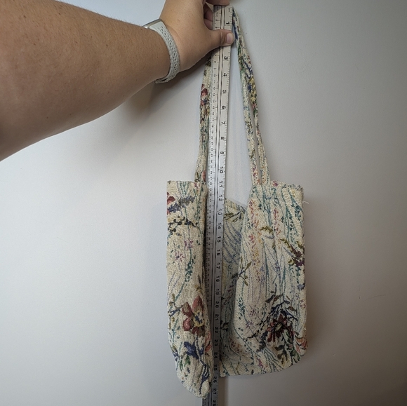 Vintage Floral Tapestry Tote Bag Purse - Beige, Yellow, Blue, Green OS - Picture 4 of 5